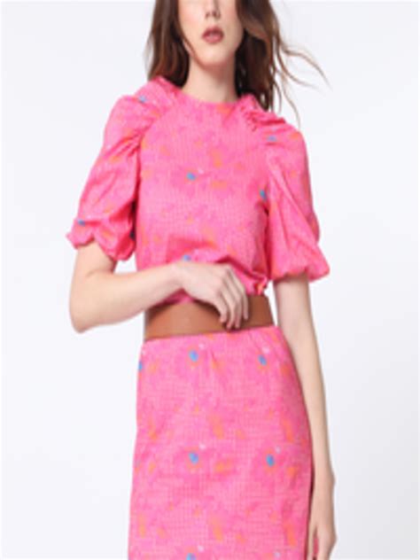 Buy Rareism Abstract Printed And Puff Sleeves Cotton Sheath Dress