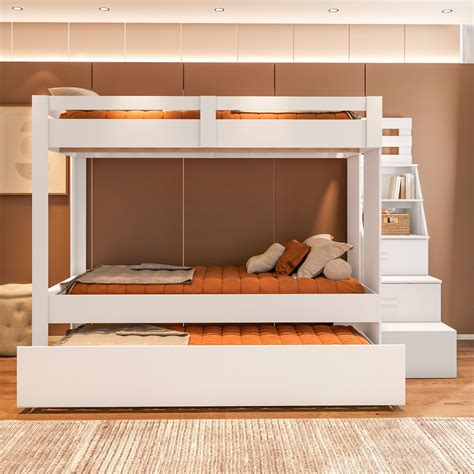 Cama Beliche Com Auxiliar - Beliche Adulto com Cama Auxiliar e Escada Multifuncional Moon Yescasa ...