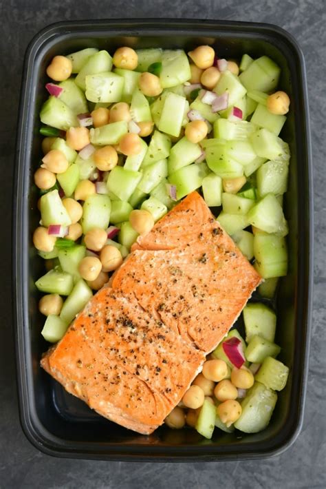 Meal Prep Salmon Cucumber Chickpea Salad GF LC Skinny Fitalicious