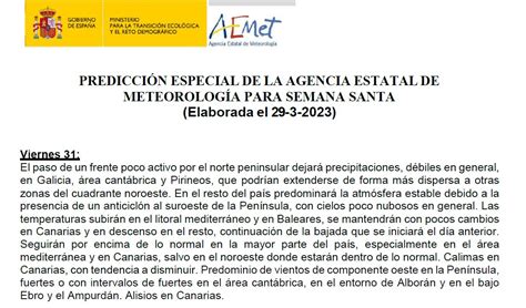 AEMET on Twitter Predicción Especial para la Semana Santa