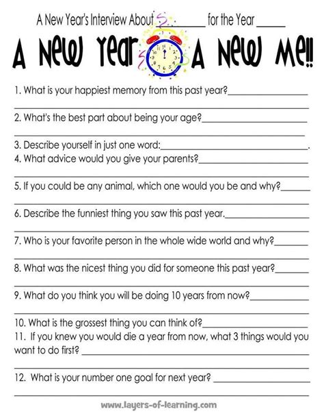 New Years Worksheets