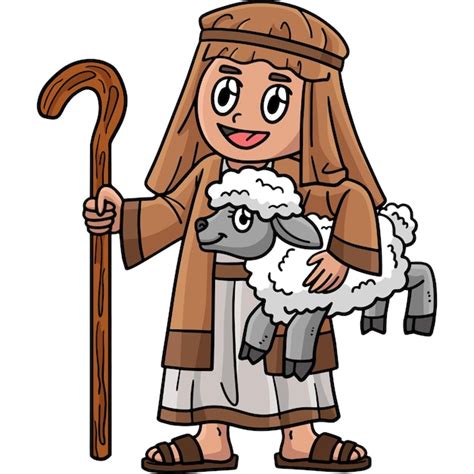 Premium Vector | This cartoon clipart shows a Christian Shepherd and ...