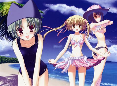 Nanao Naru Absurdres Highres Source Request 3girls Beach Bikini Black Hair Blonde Hair