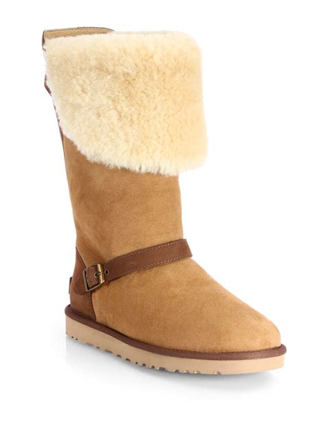 Ugg Ciera Shearlingtrimmed Suede Boots In Brown Chestnut Lyst