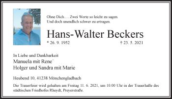 Alle Traueranzeigen F R Hans Walter Beckers Trauer Rp Online De