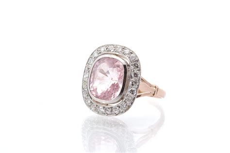 Proantic Bague Saphir Rose Et Diamants En Or Rose Et Platine