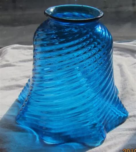 Vintage Antique Fenton Blue Wave Edge Glass Swirl Shade Ruffled 2” Fitter Ex £48 42 Picclick Uk