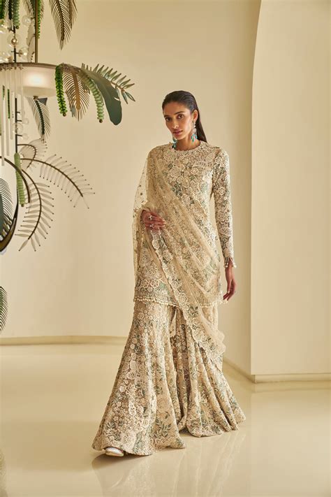 Nude Floral Sharara Set Sharara Set Sharara Aza Fashion