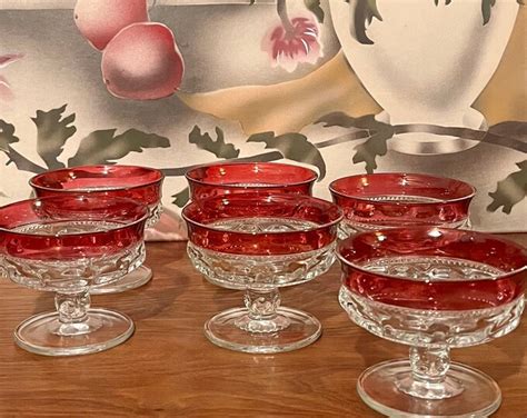 Tiffin Franciscan Kings Crown Ruby Flashed Champagne Or Tall Sherbet Glasses Set Of Six Etsy