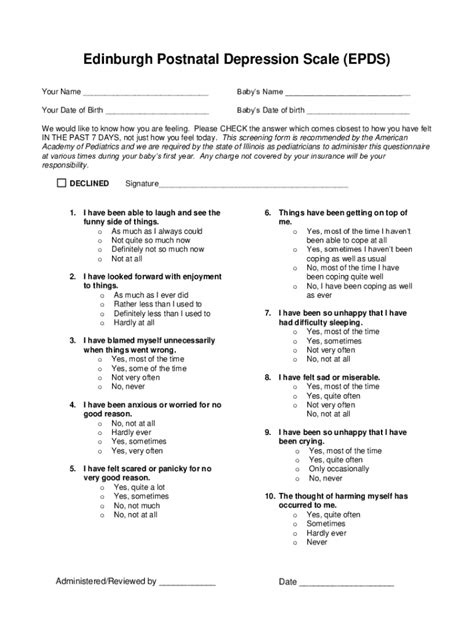 Fillable Online Edinburgh Postnatal Depression Scale Epds Fax Email