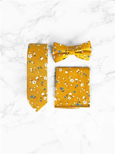 Yellow Floral Tie Matching Pocket Square and Bowtie | Etsy