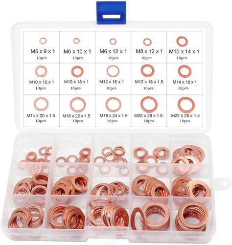 M M Flat Copper Washers Assorted Metal Solid Copper Crush Washers