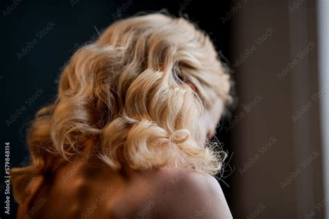 Portrait Of Candid Authentic Sexy Model Blonde Girl Half Naked Posing Hugging Bouquet Of Tulips