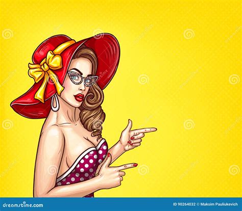 Vector Pop Art Pin Up Illustration Of A Girl In A Luxurious Hat And