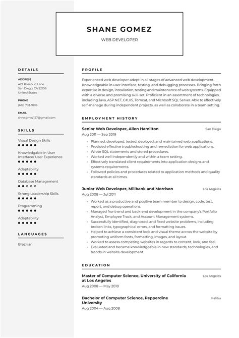 Web Developer Resume Template