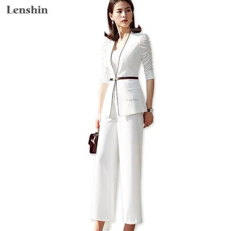 Stylish Half Sleeve Formal Pant Suit 2 Pieces Set Work Wear For Office Lady Pantsuits For