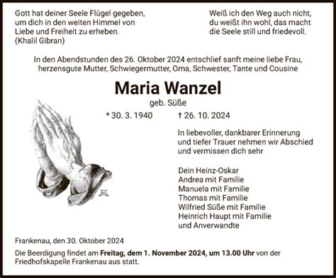 Traueranzeigen Von Maria Wanzel Trauer HNA De