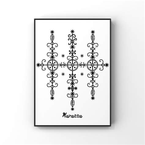 Veve Marassa Jumeaux Voodoo Symbol Print Loa Sigil Magic Poster Water