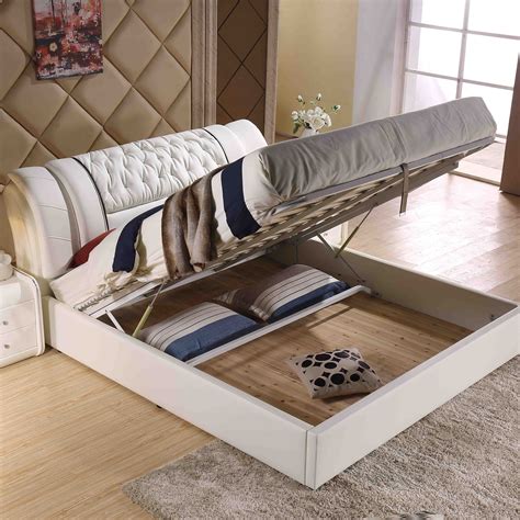 Купить кожаная кровать Кожа кровать небольшой квартира хранение кровать ...