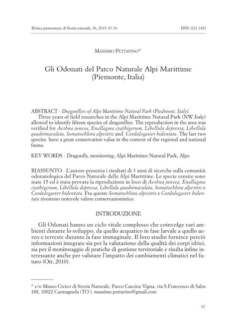 PDF Gli Odonati Del Parco Naturale Alpi Marittime