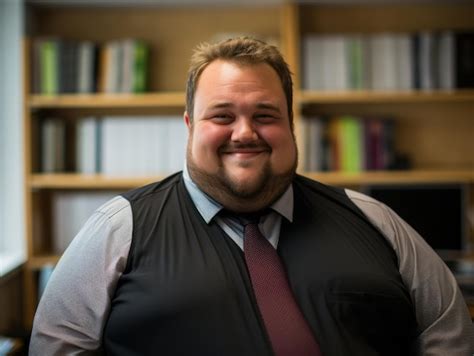 Premium AI Image A Man Wearing A Vest And Tie In Front Of A Bookshelf