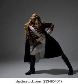 Glamorous Blonde Carnival Uniform Epaulettes Posing Stock Photo