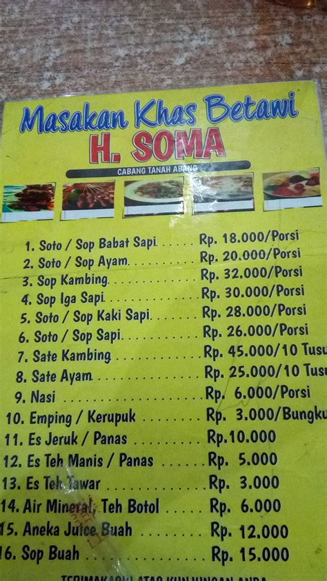 Menu at Masakan Khas Betawi H. Soma restaurant, Kemang