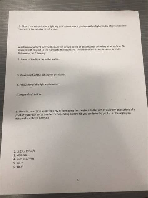 Solved 1. Sketch the refraction of a light ray that moves | Chegg.com