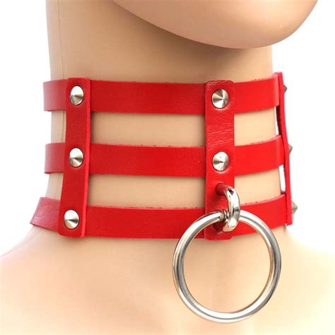 Harajuku Fashion Punk Gothic Rivets Collar Hand 3 Rows Caged Leather Collar Necklace Red