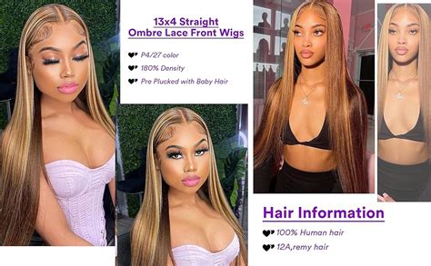 Amazon SPARKLE DIVA Honey Blonde Ombre Lace Front Wig Human Hair 13x4 HD Straight 4 27