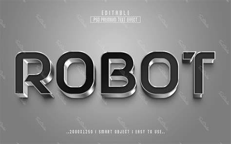 Robot métal argenté effet texte 3d moderne Fichier PSD Photoshop