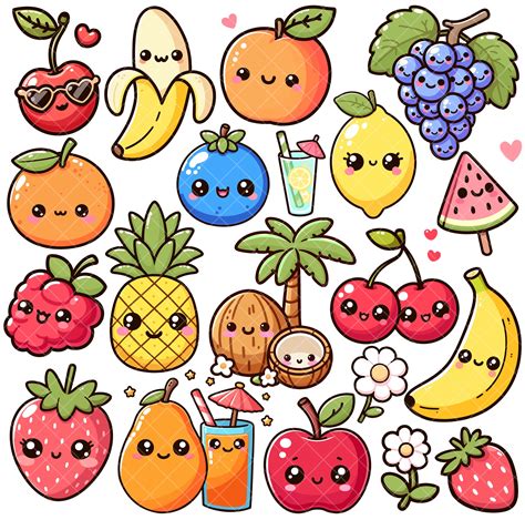 Kawaii Cute Fruit PNG Bundle - Etsy UK