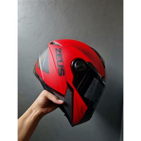 Jual ZEUS ZS 811C MDRED AL6 BLK DOFF FULL FACE SINGLE FLAT VISOR FREE