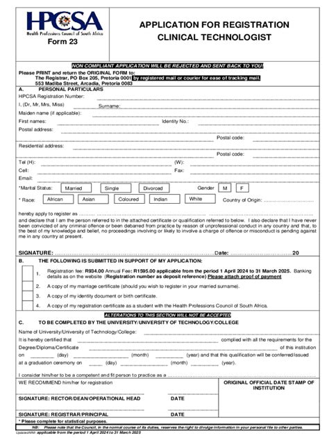 Fillable Online Hpcsa Form 9 Application For Registration As A