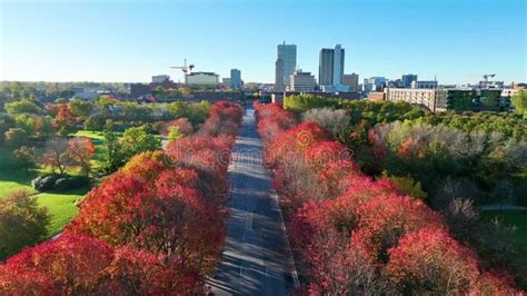 Aerial Fly Through Of MLK Memorial Bridge In Autumn Fort Wayne Stock