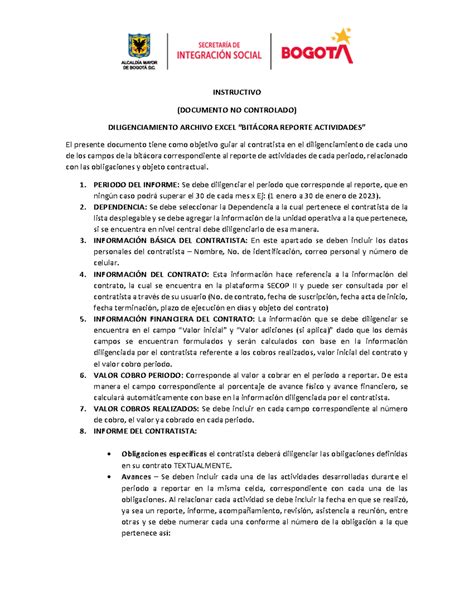 Instructivo Diligenciamiento Formatos Reportes Contratistas Vf