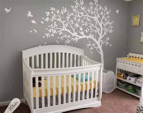 White Tree Decal Large Nursery Tree Decals With Birds Unisex Etsy