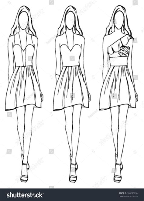 Sketch Of Fashion Girl Cocktail Dress Stock Vector Illustration 108298718 : Shutterstock