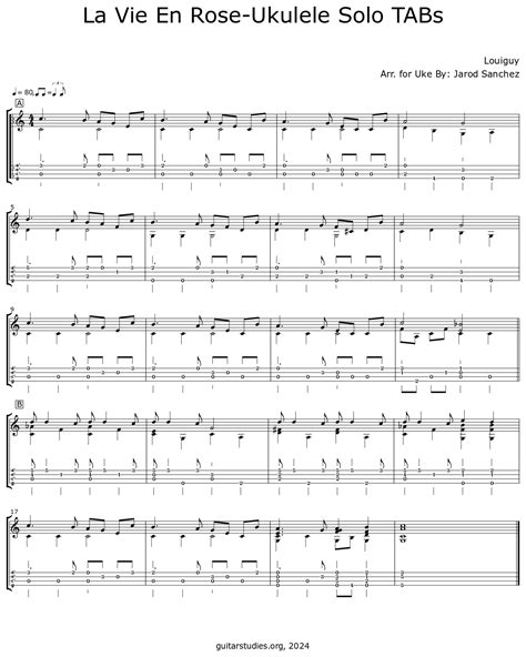 La Vie En Rose-Ukulele Solo TABs - Sheet music for Ukulele