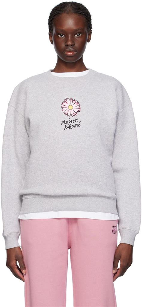 Maison Kitsuné Gray Floating Flower Sweatshirt in 2024 Flower