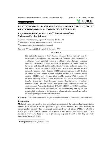 PDF Phytochemical Screening And Antimicrobial Activity Of