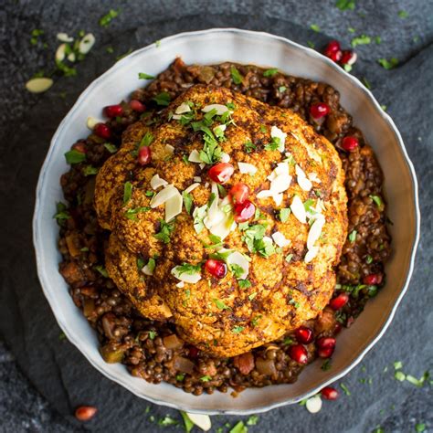 Whole Roasted Cauliflower With Spicy Lentils Healthy Green Kitchen