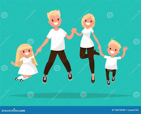 La Famille Blonde Heureuse Saute Illustration De Vecteur Illustration Stock Illustration Du