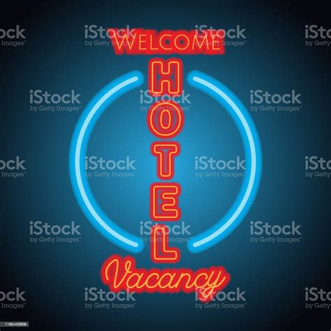 Hotel Motel Neon Sign Plank Vector Illustration Stock Illustration