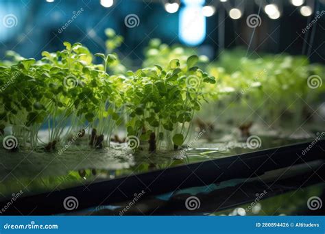 Close Up Of A Hydroponic System With Delicate Sprouts Growing In The