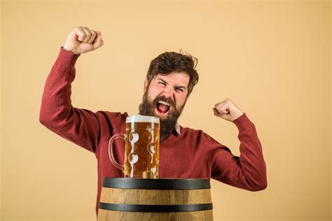 Premium Photo Bearded Man Drinking Beer From Glass At Bar Or Pub Bad