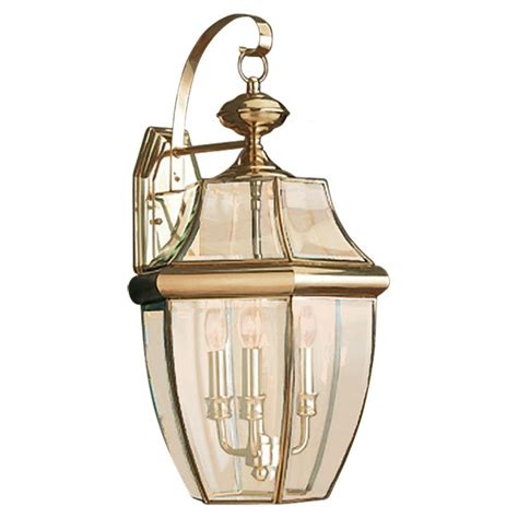 Sea Gull Lighting Lancaster 3 Light Outdoor Polished Brass Wall Fixture 8040 02 The Home Depot