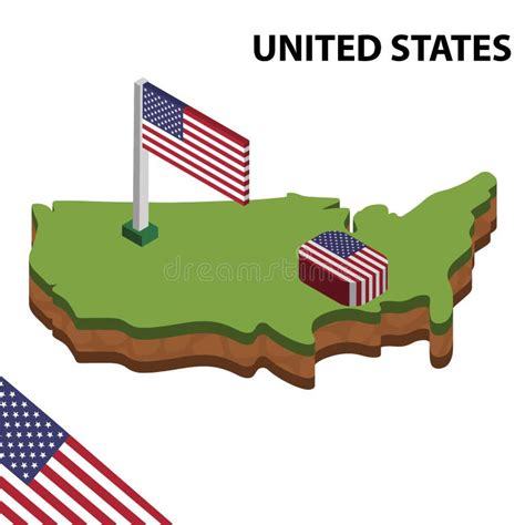 Info Graphic Isometric Map And Flag Of United States D Isometric