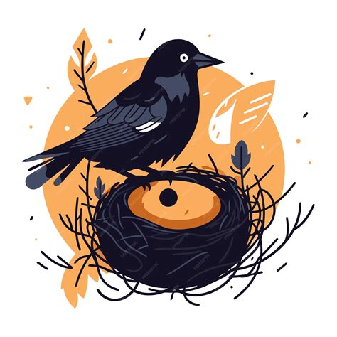 Premium Vector | Crow in the nest vector illustration in doodle style