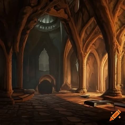 Detailed Matte Painting Of A Secret Computer Room In An Old Castle On